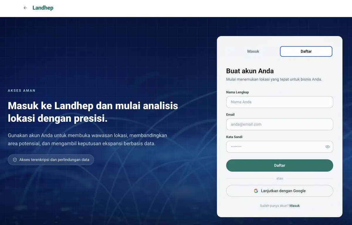 Formulir registrasi Landhep